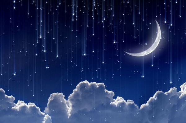 Fondos de pantalla de pantalla ancha Luna creciente, estrellas y nubes