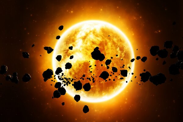 Image d astéroïdes avec des pierres sur une étoile
