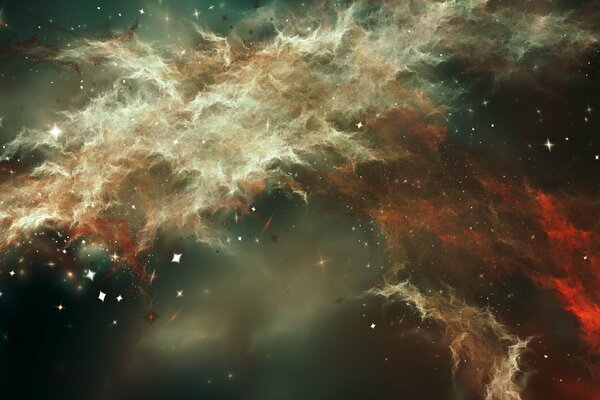 Galaktischer kosmischer Nebel in rot-weißen Farben