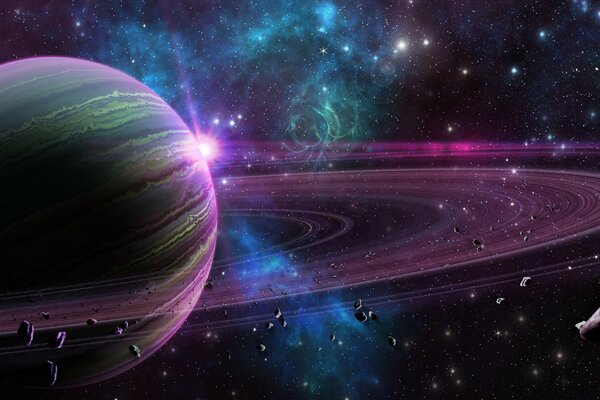 Der Planet Jupiter ist umgeben von seinen Ringen