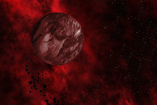 On yoto is a planet with orbits in red tones