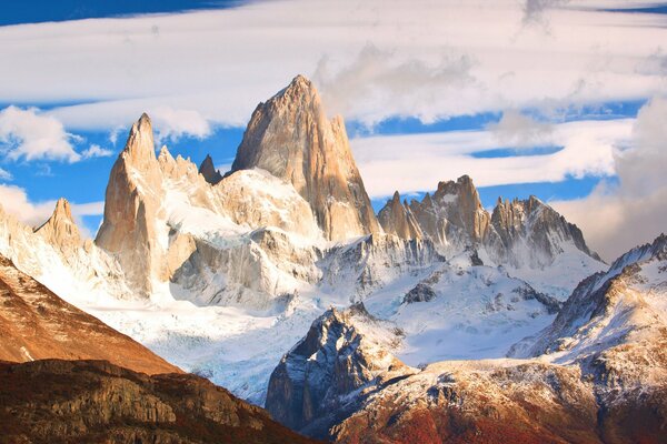 Snowy landscape among the rocky mountains