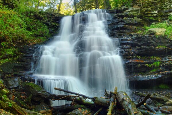 Water runs over rocks