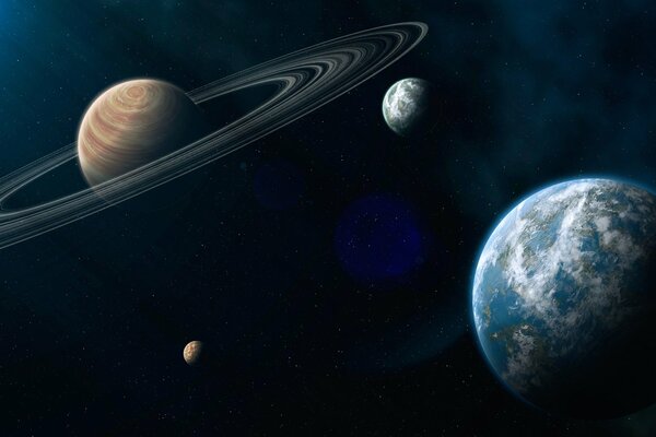 Фото планет с их спутниками в космосе