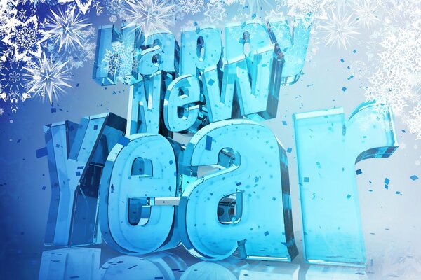 Inscripción azul feliz año nuevo en Inglés