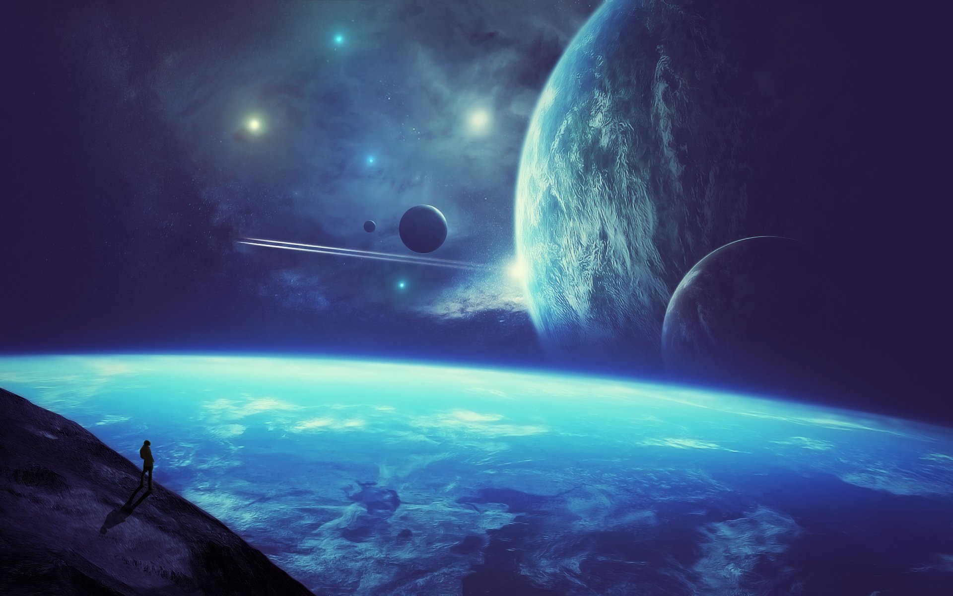 planeten raum mensch sterne science fiction