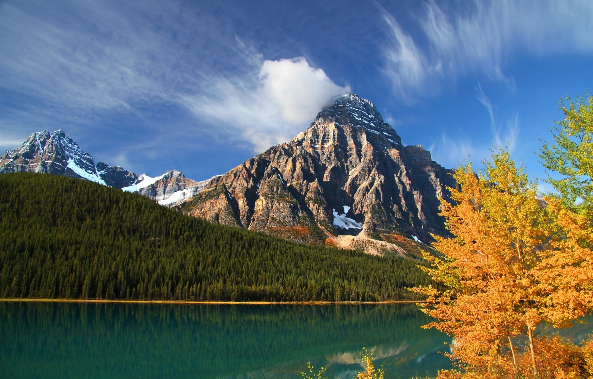 alberta lake forest canada banff national park banff autumn mountains tree