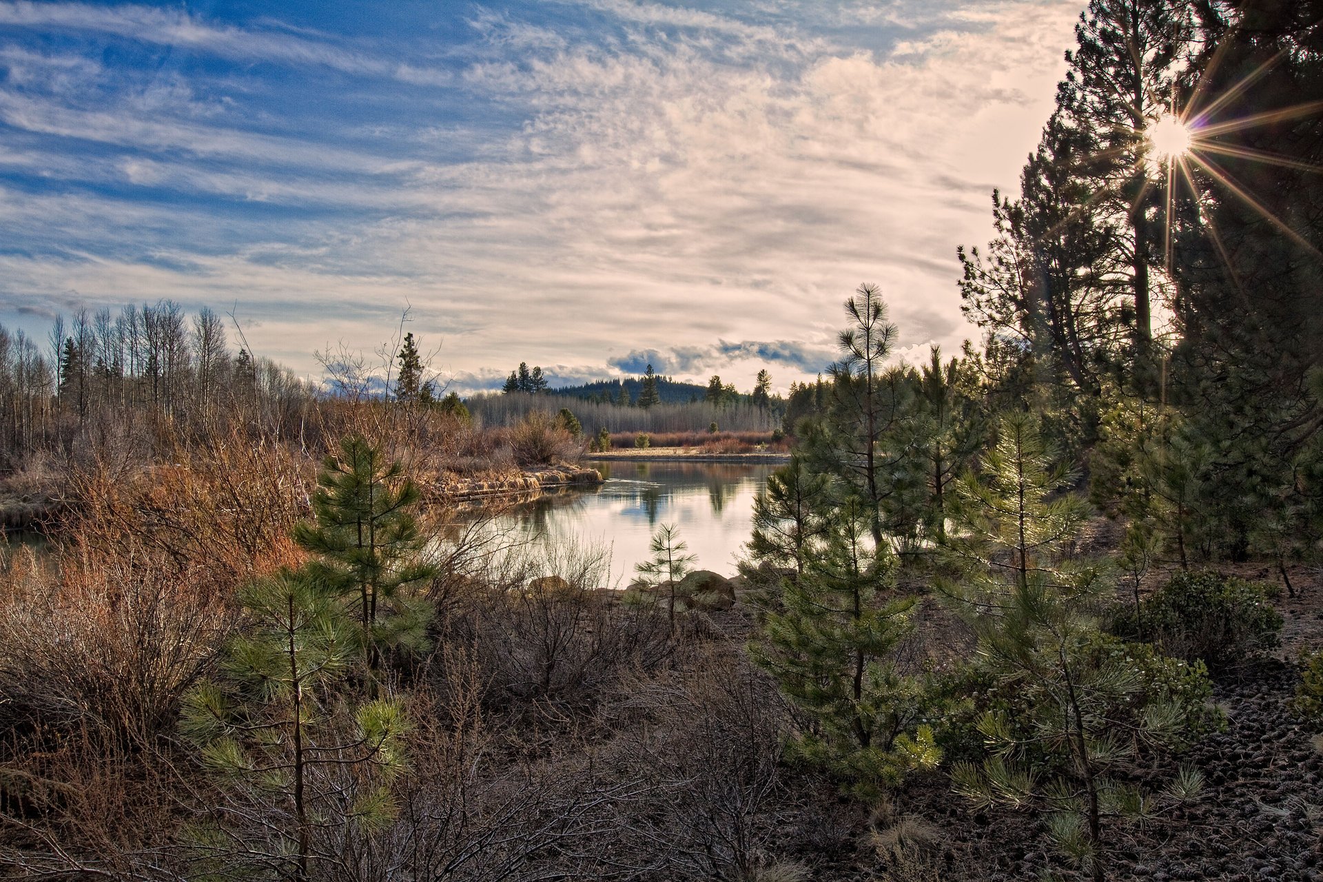 nature the sun mountains river forest ray