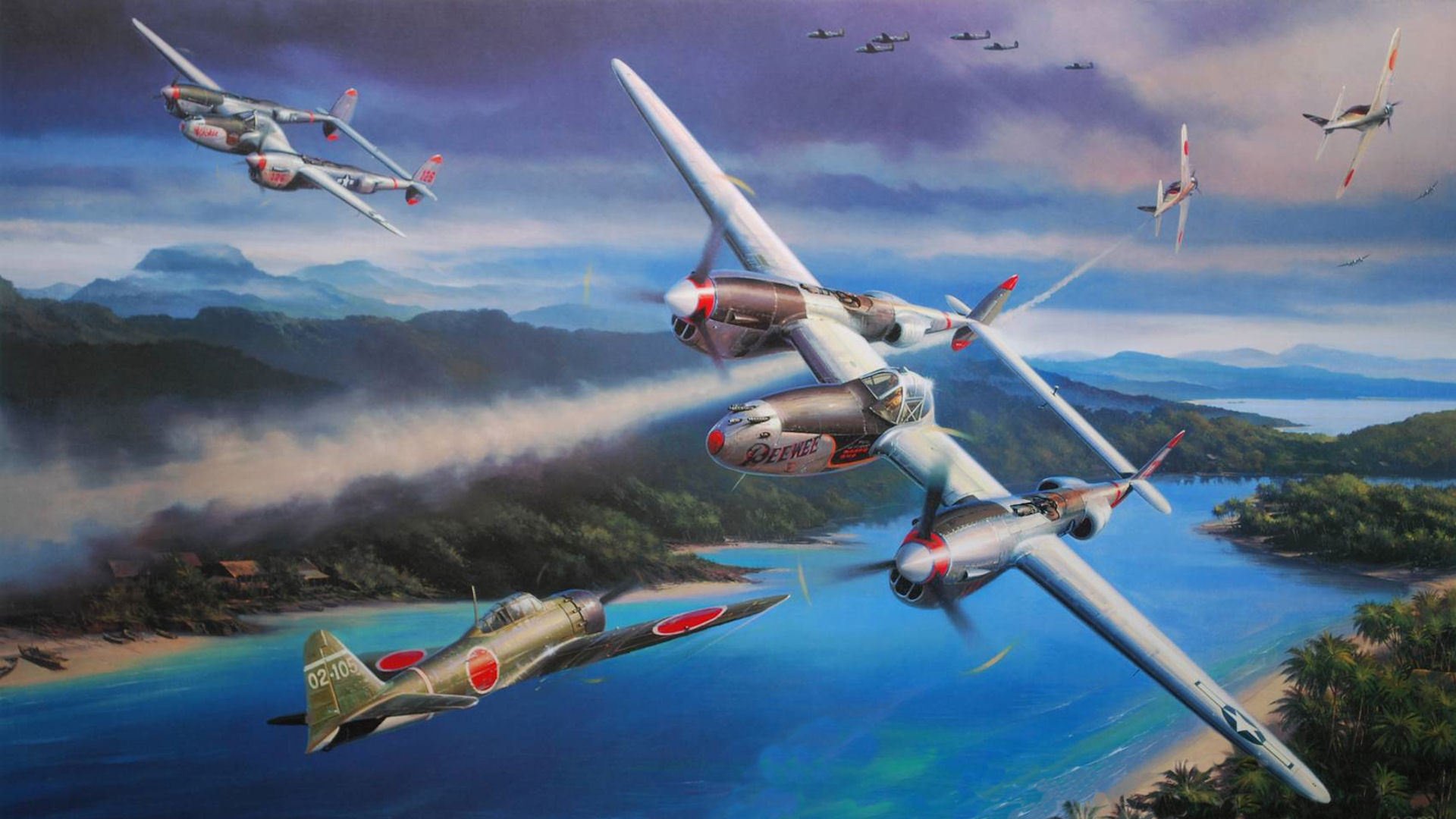 ozeanien nicolas trudgia lockheed p-38 lightning krieg zeichnung