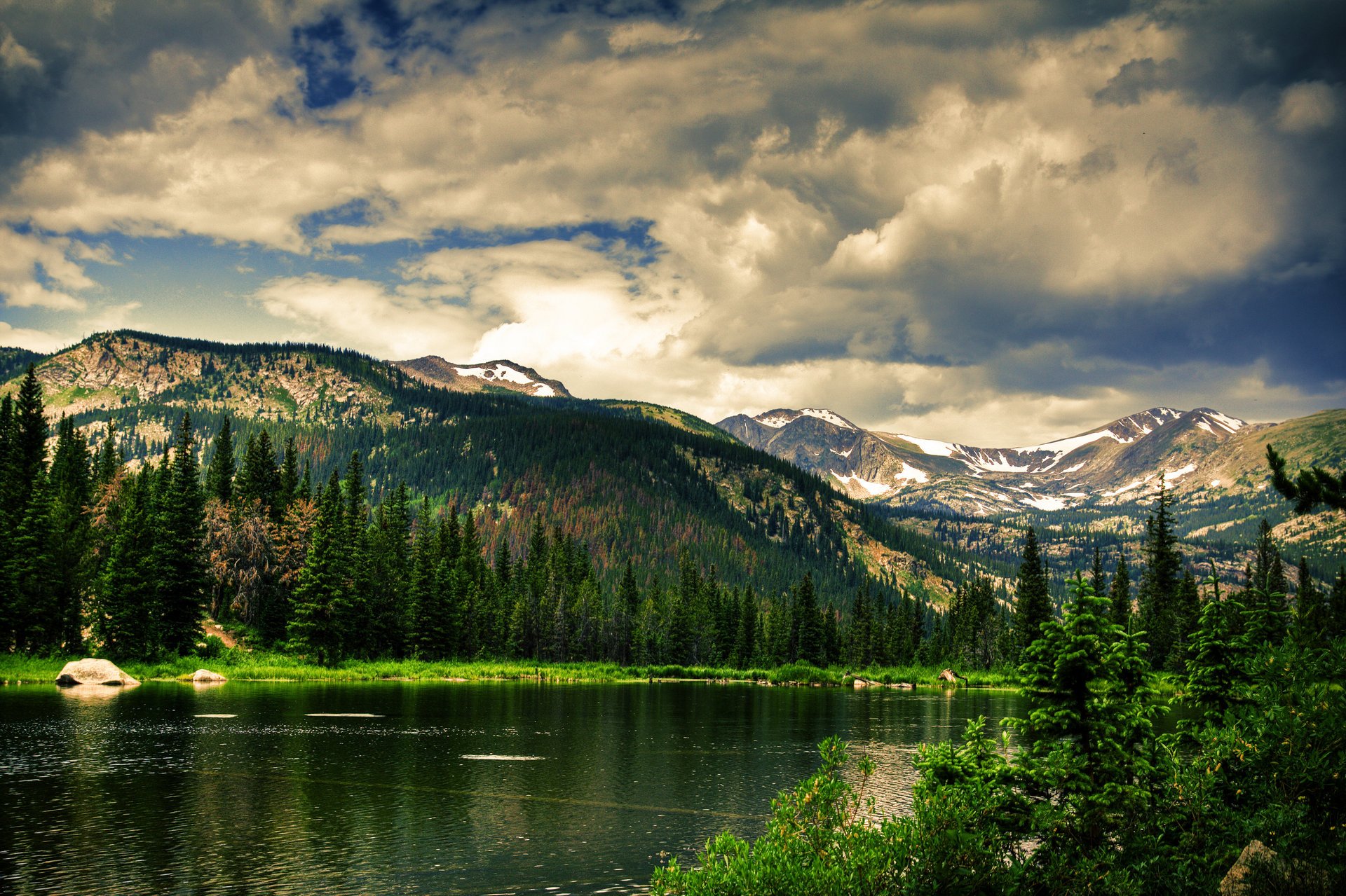 landscape lake mountains the sky clouds tree