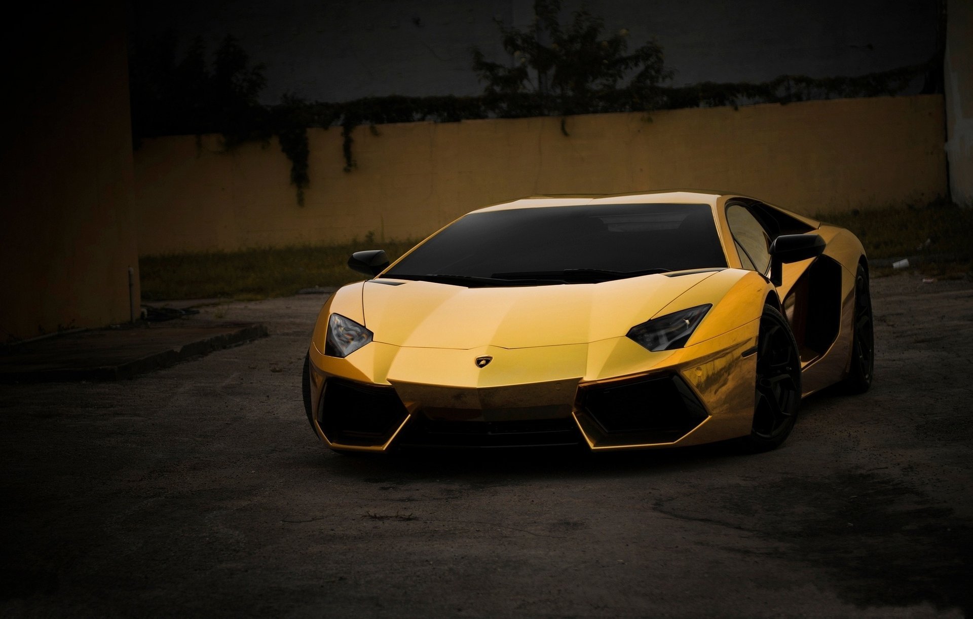 золотой машины тюнинг ночь gold авто aventador lamborghini