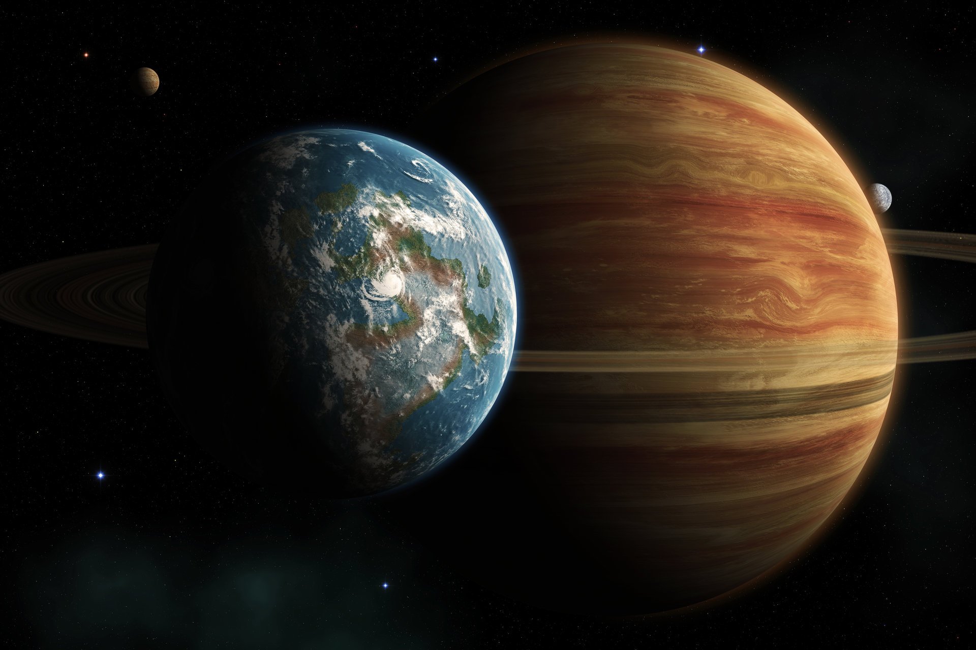 planet erde kontinente jupiter ringe kleine planeten nebel