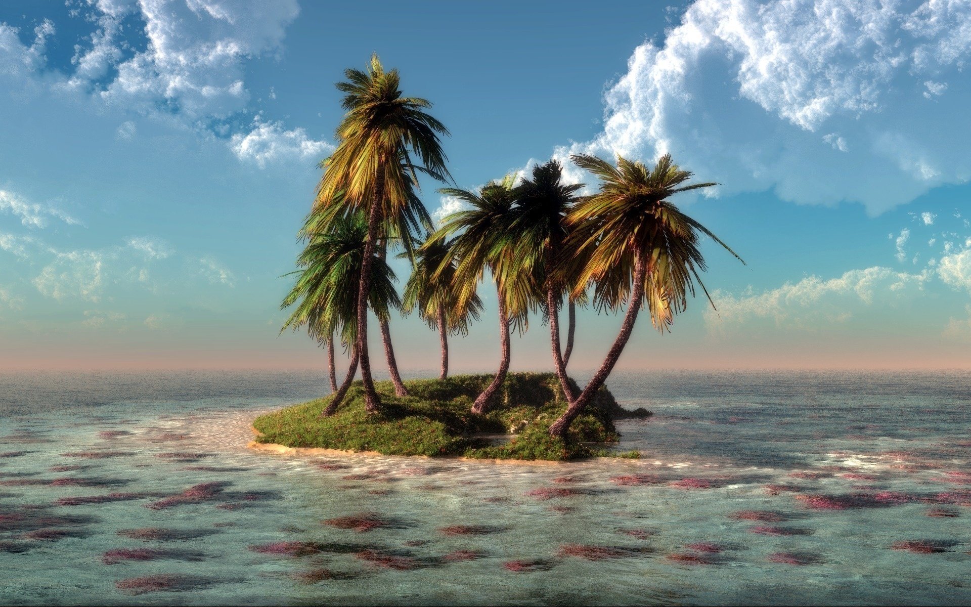 ea palm trees clouds island art water nature klontak