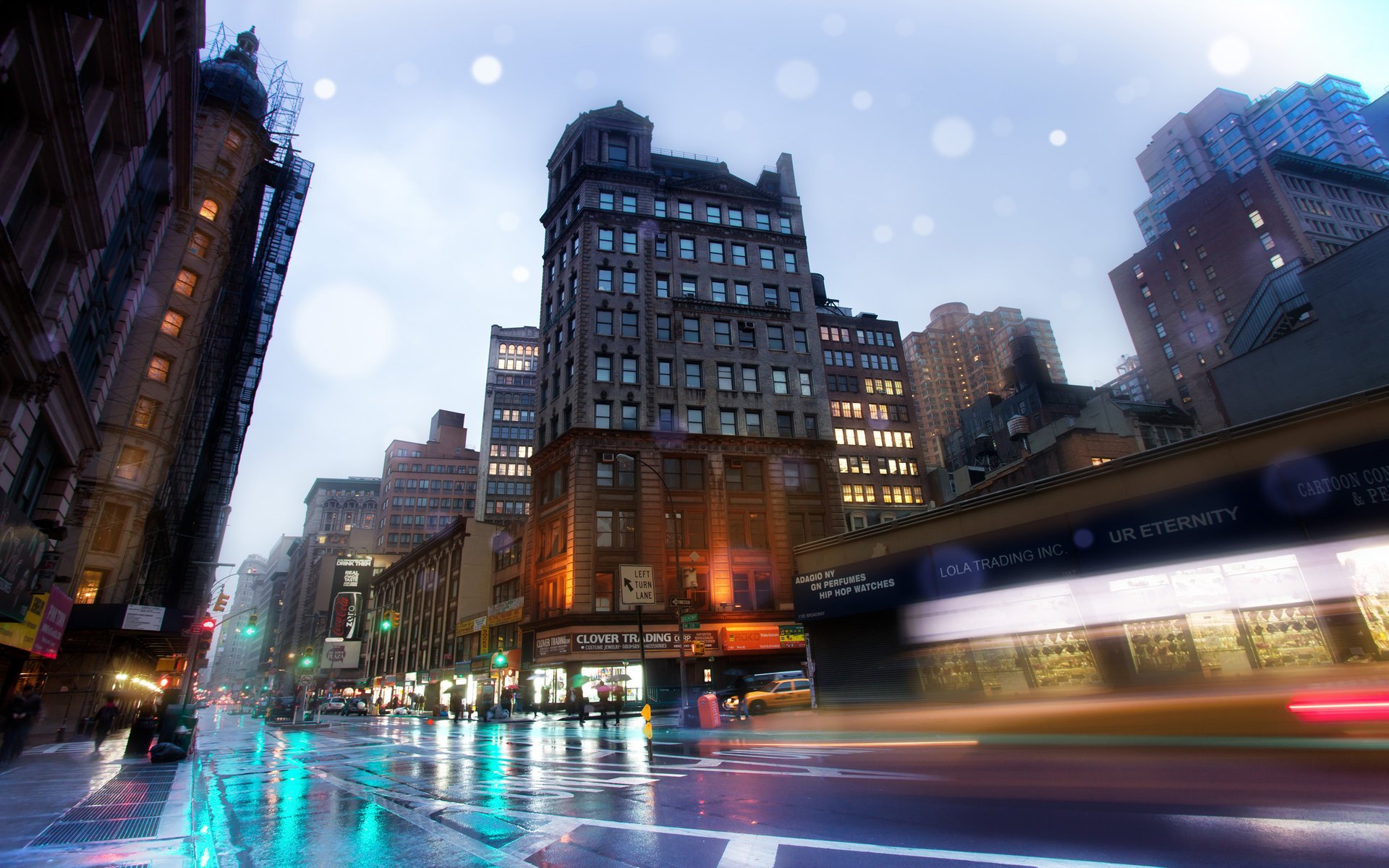 broadway slick streets broadway rainy night new york usa nowy jork nyc