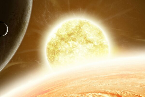 Planètes éclairées par le soleil. paysage cosmique