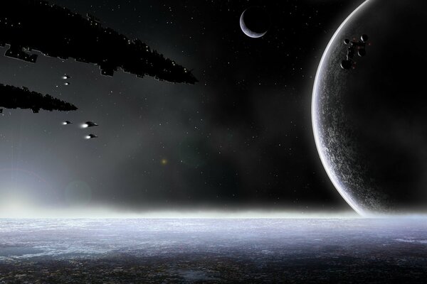 Espace illimité de l espace, des planètes et des navires