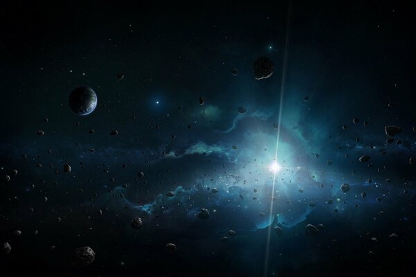 Cosmic dark sky. planets, asteroids