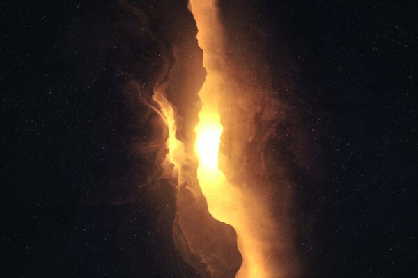 Una grieta cósmica en un espacio deslumbrantemente dorado como El sol de la puesta del sol