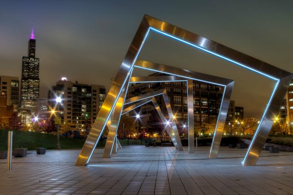 Hermosas luces en el parque por la noche en Chicago