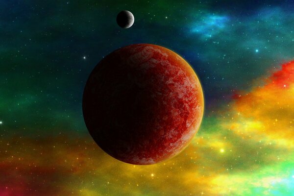 Images arc-en-ciel de deux planètes dans l espace