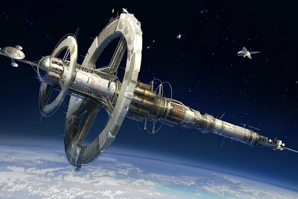 Photo fantastique de la station spatiale et du navire