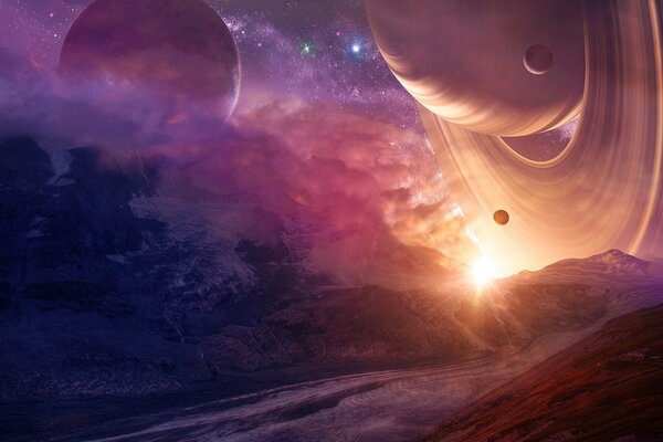 Cosmic landscape with beautiful planets