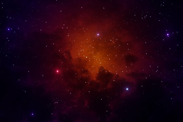 Red nebula on the background of bright stars in outer space