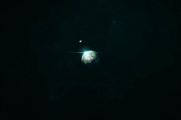 Свечение одинокой планеты в космическом пространстве
