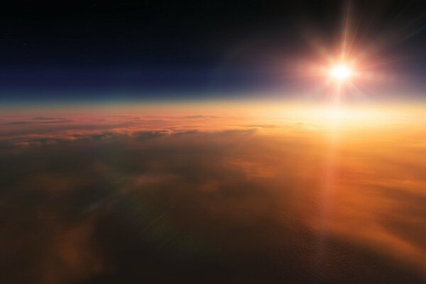 Rayos de sol al atardecer desde el espacio