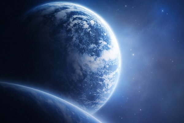 Incredibile cielo blu su un pianeta nello spazio