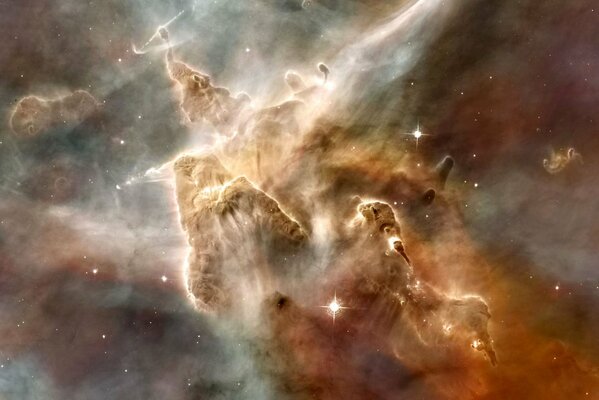Gas orange nebula in space