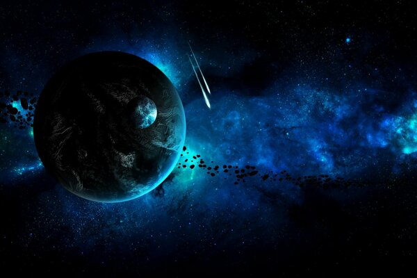 Asteroiden und Planeten Desktop-Hintergrund