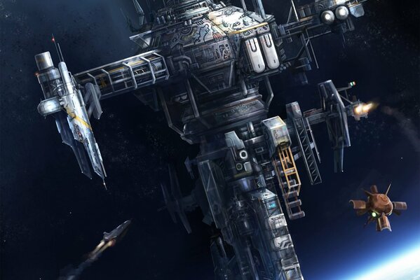 Grande station spatiale orbitale fantastique