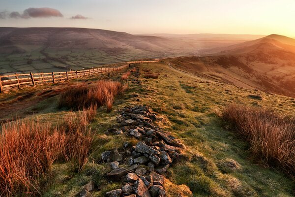 Mountain valley at morning dawn