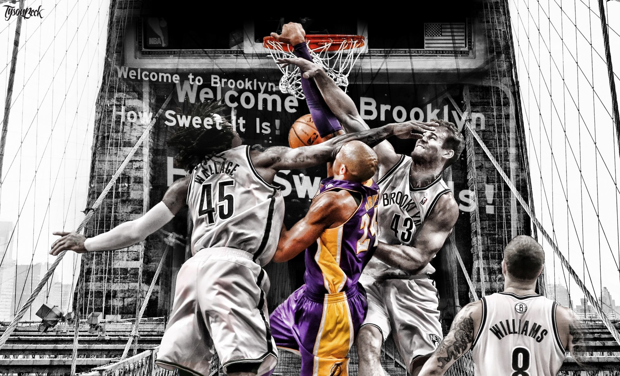 kobe bryant deron williams chris humphries gerald wallace redes lakers anillo blanco y negro puente jugadores nba