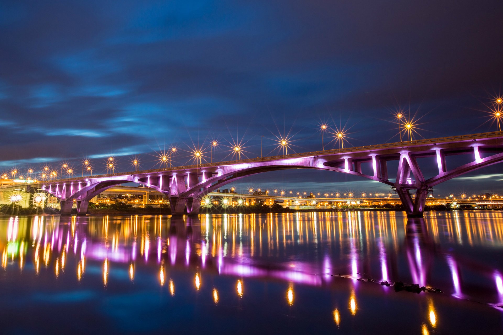 china chrl bridge reflection river taiwan lights taipei night china city