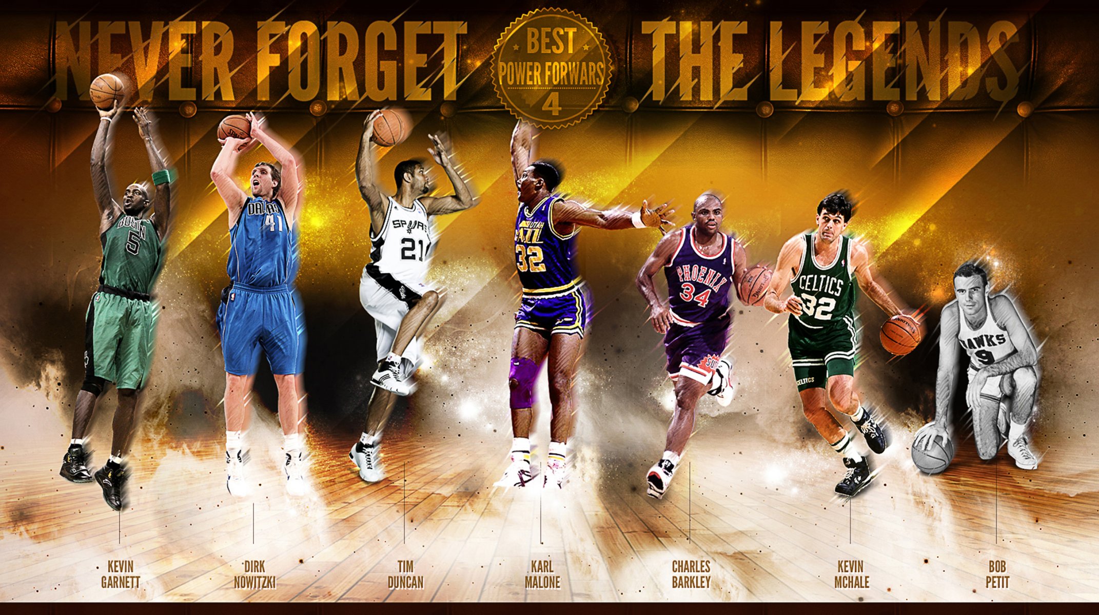 baloncesto deportes nba leyendas kevin garnett dirk nowitzki tim duncan carl malone charles barkley kevin mchale bob petit