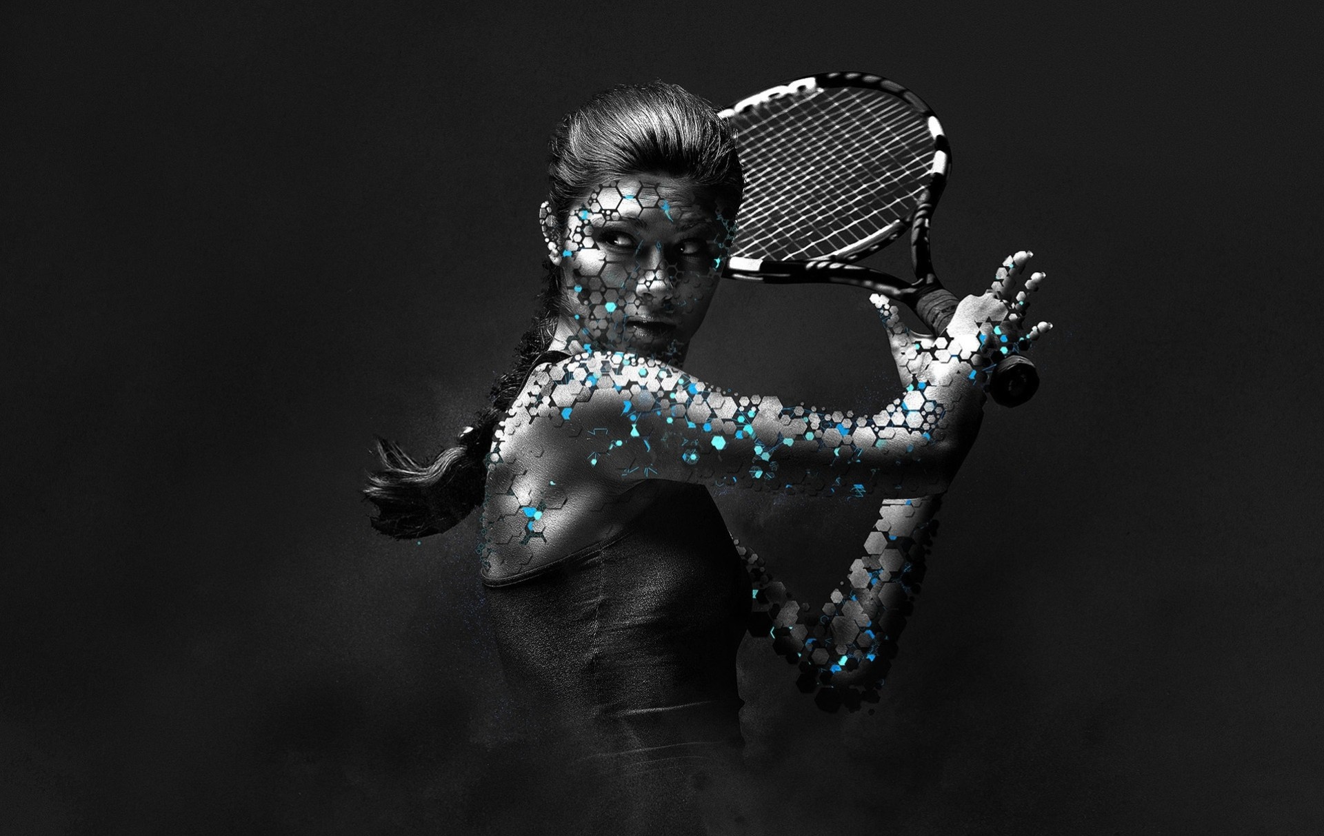 kunst mädchen spiel groß frau schläger tennis sport