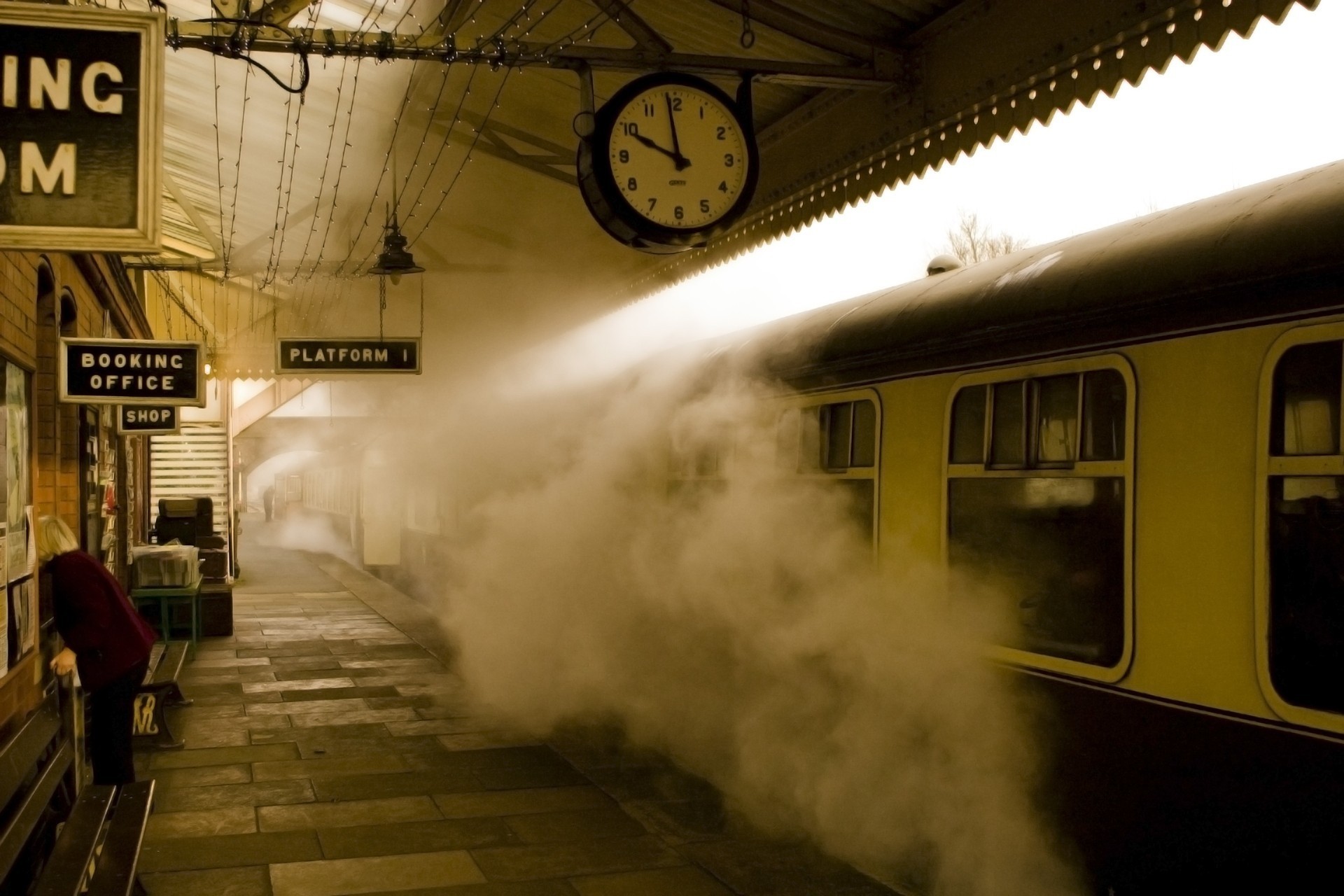 ferrovia stewart treno stazione peron coppia orologio