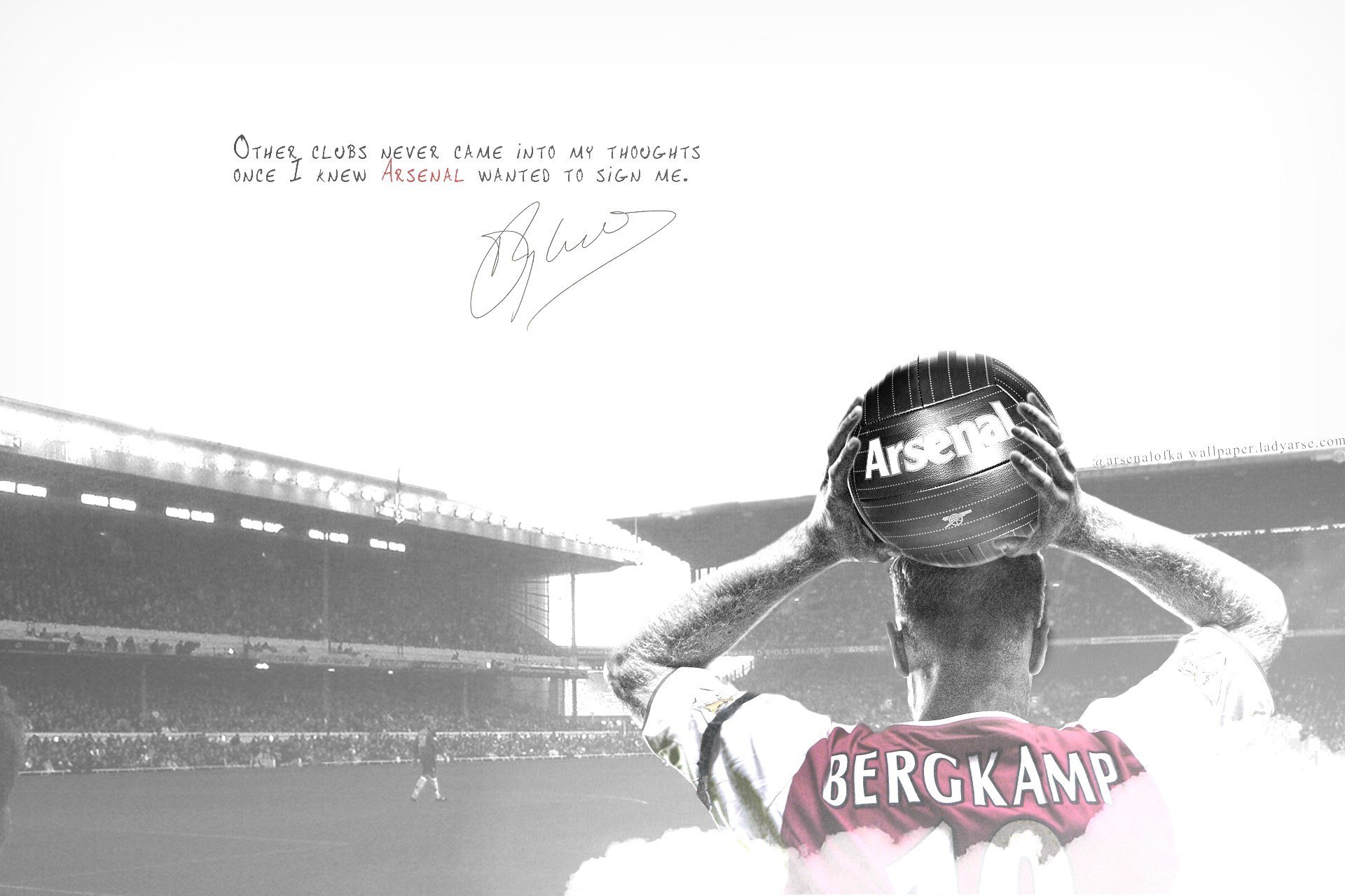 arsenal football club gunners dennis bergkamp legend ball stadium inscription background