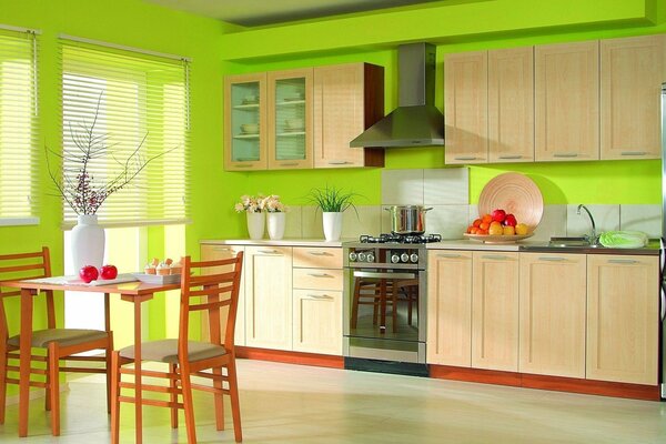 Modern kitchen with green interior