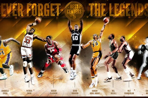 Famous NBA basketball legends on an art poster