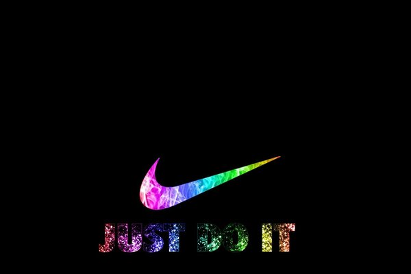 Multi-colored nike logo on a black background