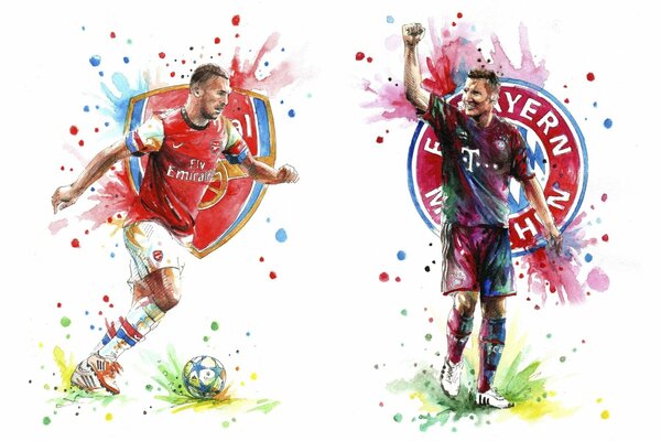 Dwie malowane sztuki z piłkarzami