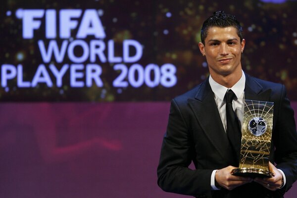 Cristiano Ronaldo with the cup at the award ceremony