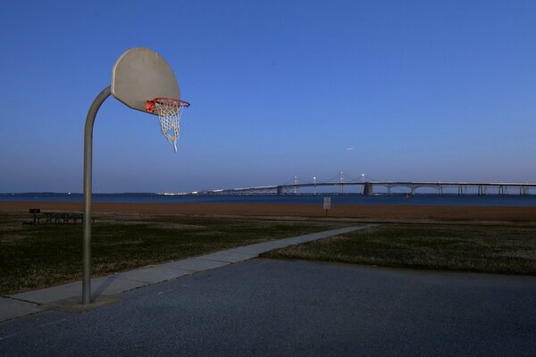 Basketball court in the evening