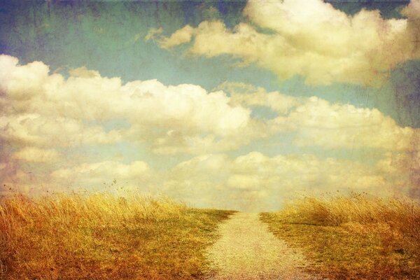 Route à travers la steppe sous un ciel sans fin