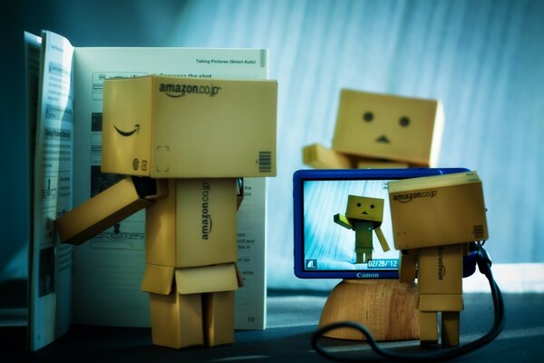 Danbo toys take pictures on camera