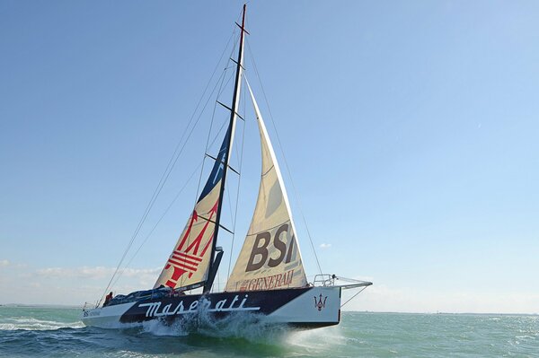 Photo of a yacht sailing on the waves