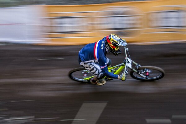 Very fast riding of a cyclist on a race